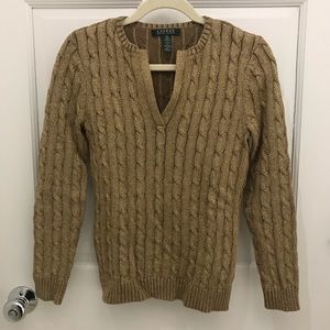 Lauren Ralph Lauren Gold Cable Knit Sweater